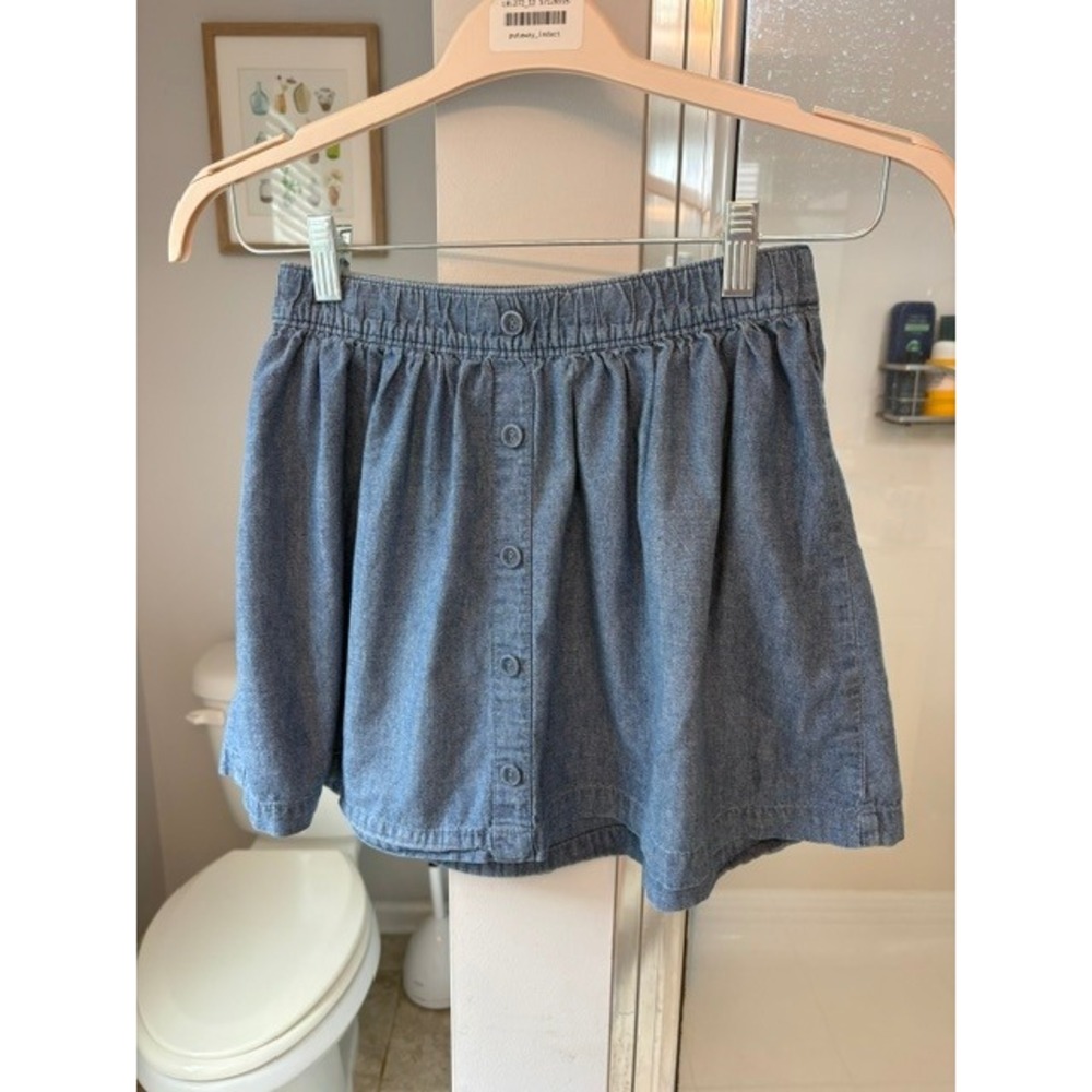Cherokee Girls Chambray Button Front Skirt 100% Cotton Elastic Waist